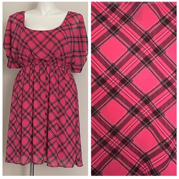 Torrid Hot Pink Plaid Mini Babydoll Dress - Picture 1 of 5